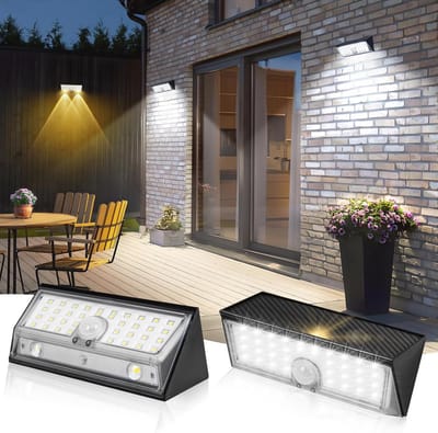 Zonne-energie Lampen voor Buiten met Bewegingsmelder - IP65 Waterdicht, 4 Modi voor Tuin, Hek, Voordeur, Terras en Garage (2 Stuks)