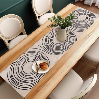 Moderne Minimalistische Zwart-Witte Cirkelvormige Patroon Tafel Runner, Tafel Decoratie Lange Tafelkleed 40x140cm