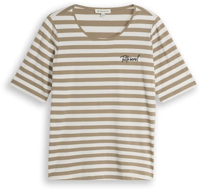 Tom Tailor - Plus Size - T-shirt met borduursel - Maat 46 - olive white stripe