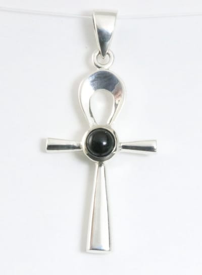 Fijne zilveren ankh hanger met onyx