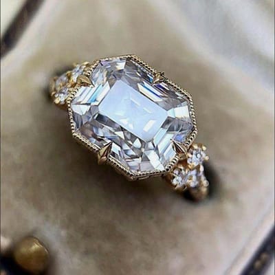 Huitan Prachtige Goudkleurige Bruiloft Huwelijksringen Schitterende Kristal CZ Vrouwen Verloving Trouwringen Nieuwe Collectie Mode Sieraden 6 gray