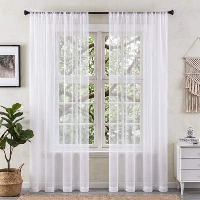 Qelus Set Van 2 Witte Vitrage Gordijnen Kant en Klaar - Ultra Lichtgewicht Voile met Tunnelzoom - Lichtdoorlatend Woonkamer - 137x160cm