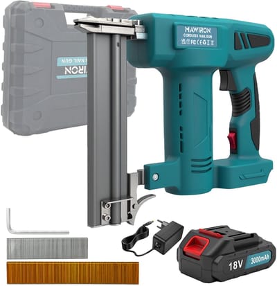 Draadloos bradspijkerpistool – 2-in-1 – Met 500 rechte en 500 U-vormige spijkers – 2x 18V 3,0Ah accu's + lader – Voor timmerwerk, DIY en houtbewerking