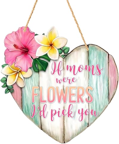 Houten Welkomstbord - Decoratie Hanger - Huis Verfraaien - Hartvormig Bloemendessin - 20 x 20 cm - Veelkleurig