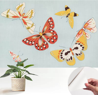 Wallfluent Zelfklevend Behang - Artistieke vlinders Zelfklevend fotobehang - 152x104 cm - Blauw Zelfklevend Behang - Peel-and-stick techniek - Voor de slaapkamer, woonkamer en hal Zelfklevend Behang