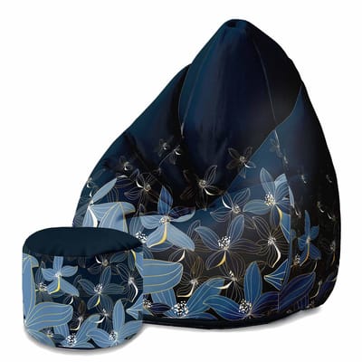 DreamRoots Velvet Zitzak voor Volwassenen – Luxe Beanbag met Voetsteun en Afneembare Hoes – Inclusief Vulling – 80x80x120 cm - Navy Night