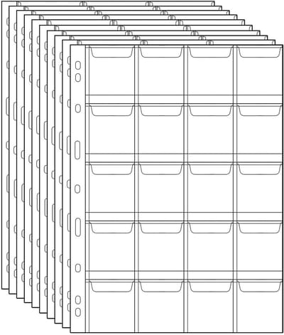 Thijox - 200 pagina's voor muntzakjes - 20 rasters per pagina - Kunststof munthouders en stempelbeschermer - Verzamelbenodigdheden - 10 vellen CS03020