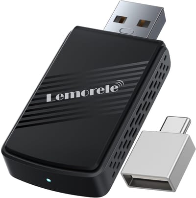Lemorele P90 - Wireless CarPlay & Android Auto Adapter - 2-in-1 - Bluetooth 5.3 + 5.8GHz WiFi - Plug & Play - Compact Design