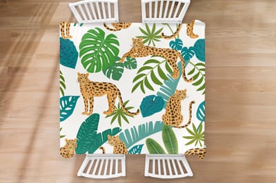 Tafelkleed - Tafellaken - 180x180 cm - Jungle - Luipaard - Planten - Patroon - Meiden - Jongens - Binnen en Buiten