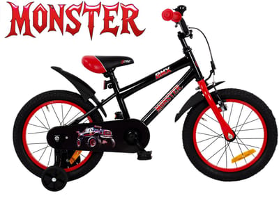 2Cycle Monster kinderfiets 16 inch (4 tot 6 jaar) voor jongens zwart