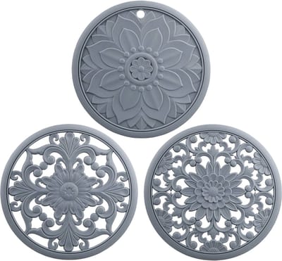 BOTC Pannenonderzetter - Set van 3 stuks - 16cm - Onderzetters voor Pannen / Glazen - Siliconen Mat - Hittebestendig -Grijs