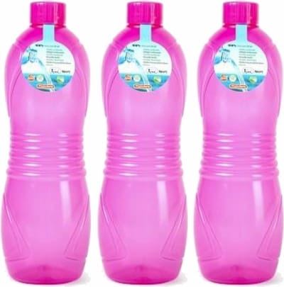 Plasticforte Drinkfles/waterfles/bidon - 3x - 1000 ml - transparant/roze - kunststof