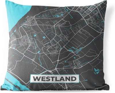 Buitenkussen - Plattegrond - Westland - Grijs - Blauw - 45x45 cm - Weerbestendig - Stadskaart