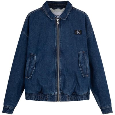 Calvin Klein American Style Retro Jas met Ritskraag Gewatteerd Denim Heren Jassen Denimblauw J325757 L blue