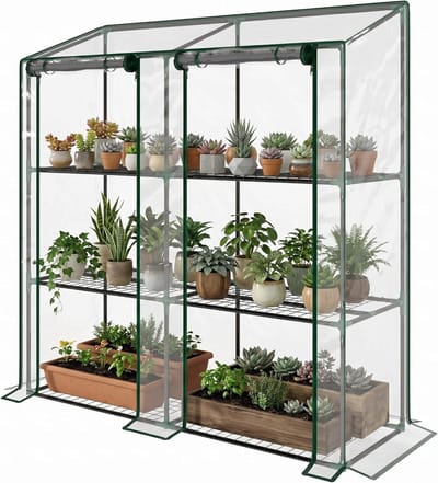 Tuinkas met Rekken - Kweekkas Folie - Planten Beschermen - Drielaags Plantenrek - 143 x 46 x 151 cm - Transparant