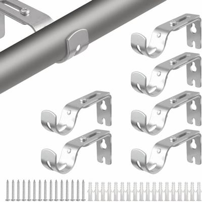 Zware gordijnroede houders - set van 6 - verstelbare beugels voor 25 mm stangen - zilver - inclusief schroeven - voor thuis, slaapkamer, kantoor en muurpalen