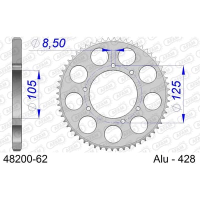 Aluminium tandwiel achter Afam 428 62 dents