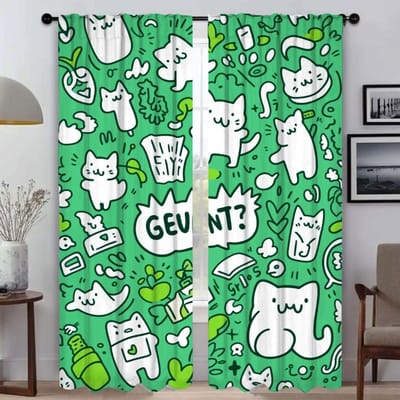 Groene Doodle Cutie Moderne Woonkamer Gordijnen voor Camera Tule voor Slaapkamer Halloween Decoratie Raamgordijn Scheidingswand Shades W50xH70cmx2pcs-CL black