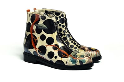 Goby Polka Garden Dames Enkellaarsjes - Handgemaakt Vegan Leer - Maat 37