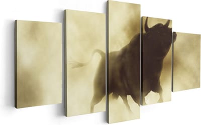 Artaza Canvas Schilderij Vijfluik Zwarte Stier In Het Stoffige Rook - 100x50 - Foto Op Canvas - Canvas Print