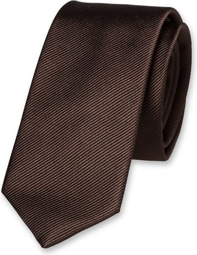 E.L. Cravatte Smalle Stropdas - Donkerbruin - 100% Zijde