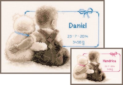 Vervaco - Telpakket kit - Geboorte - Sepia - Mijn liefste knuffel - PN-0021672 - Borduren - Borduurpakket - Borduurpakket geboorte - Borduurpakket volwassenen