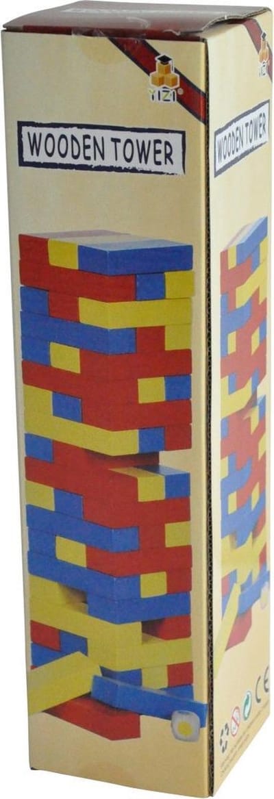 Houten tumblin tower kleuren - 29x7,5x7,5 cm.