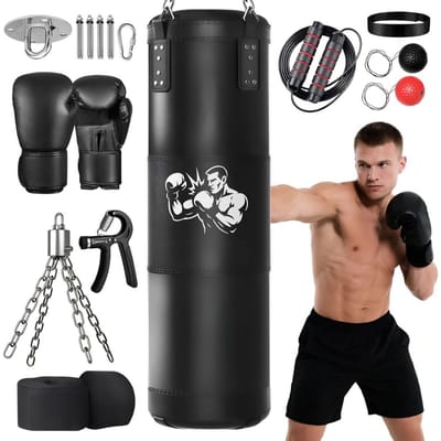 KAD® Bokszak - Geschikt voor Fitness & Boks-techniek - Compacte Bokszak voor Beginners - Zwart - 30cm x 14cm x 122cm
