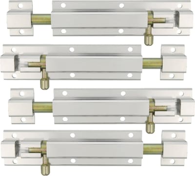 AMIG schuifslot/plaatgrendel - 4x - aluminium - 25cm - zilver - incl schroeven - deur - raam
