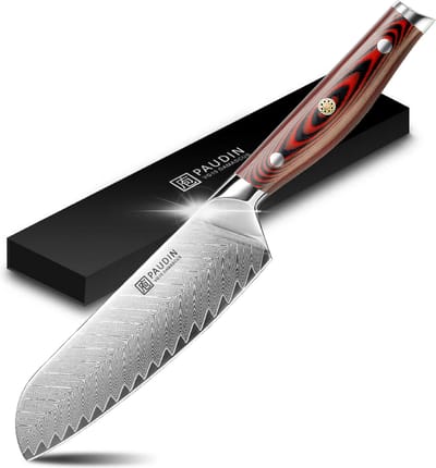 PAUDIN P4 - Santokumes - 17,5 cm lemmet - Snijmes - Professioneel Keukenmes - Koksmes - Japans mes - Damascus Patroon - Vlijmscherp