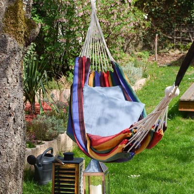 Hangmat voor 2 personen - 400 x 160 cm - belastbaar tot 150 kg - 100% katoen - multicolor - extra groot - outdoor gebruik