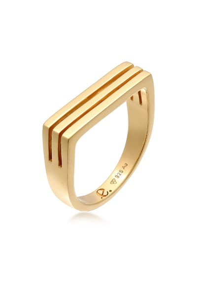 Elli PREMIUM - Ring - Elli PREMIUM Ring Dames zegel Rechthoek Groeven in 925 sterling zilver Gerhodineerd -