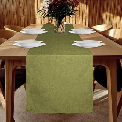 SnelShoppen - Table Runner Waterproof 40 x 180 cm Groen - Moderne Tafelloper van Polyester met Linnen Look - Ideaal voor Eetkamer, Feest, Vakantie en