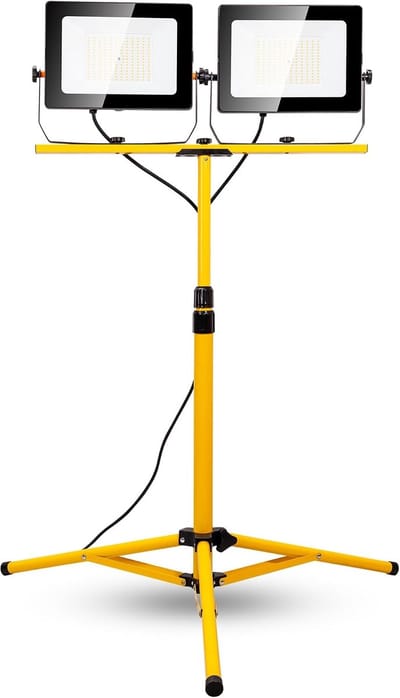 Werklampen met Standaard - Dubbele LED Lamp - Werkplaats Verlichten - 360 Graden Draaibaar - 200W - Geel