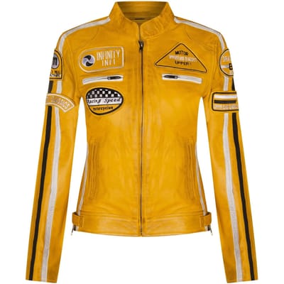 Dames lederen biker racebadges jas-Agadir