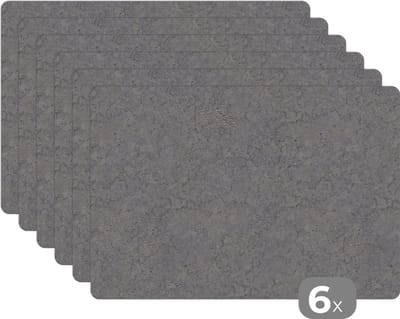 Placemat - Placemats kunststof - Beton - Muur - Patronen - Industrieel - 45x30 cm - 6 stuks - Hittebestendig - Anti-Slip - Onderlegger - Afneembaar