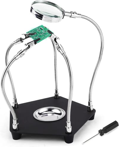 Flexibele Solderingshulp met 4 Armen en Vergrootglas voor Elektronische Reparatie, Modelbouw en Creatieve Hobby's