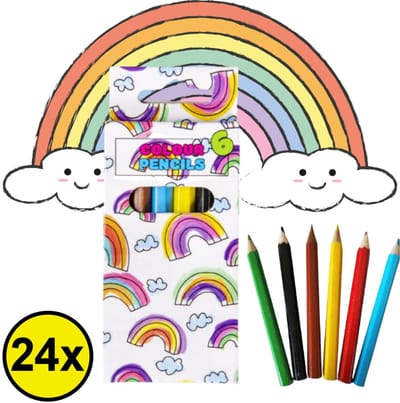 Decopatent 24 STUKS 6-Delige Regenboog Kleurpotloodjes - Traktatie Uitdeelcadeautjes voor kinderen - Klein Speelgoed - Uitdeelcadeaus - Kleurpotloden
