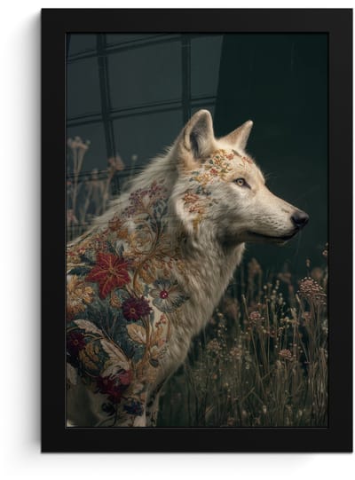 Poster in lijst - Fotolijst 20x30 cm - Posters - Wolf - Bloemen - Natuur - Posterlijst zwart - Decoratie - Wanddecoratie woonkamer - Muurdecoratie slaapkamer