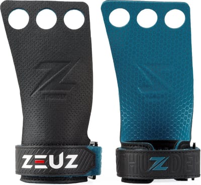 ZEUZ Thunder Grips voor Fitness & CrossFit – Sport Handschoenen – Turnen & Gymnastics - Zwart & Blauw - Maat XL