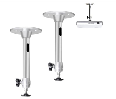 Set van 2 zilveren aluminium projector plafondbeugels lengte 175 mm, universeel met M4 en M6 schroefadapters, 360° draaibaar en 90° kantelbaar, maximaal draagvermogen 5 kg voor mini projectoren thuisbioscoop