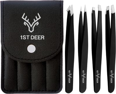 Professionele Roestvrij Staal Pincetten Set van 4 - Met Handig Etui voor Wenkbrauwen en Wimperverlenging