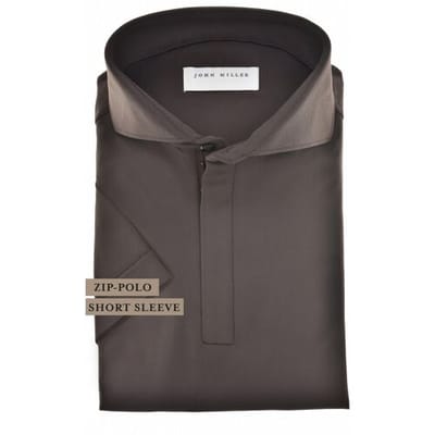 John Miller Polo Slim Plain Hyperstretch Short Sleeve Zip Collar Donker Bruin / male