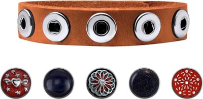 Quiges Dames Leren Armband met 12mm Drukknopen/Chunks Bruin - EBKS057