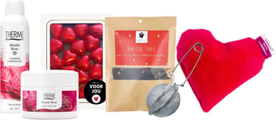 Therme Cadeauset Mystic Rose Warme Winter Chocolade & Thee - Therme Shower Foaming 200 ml Mystic Rose - ARELO Knusse thee - Kersepittje Klein Hartje Rood
