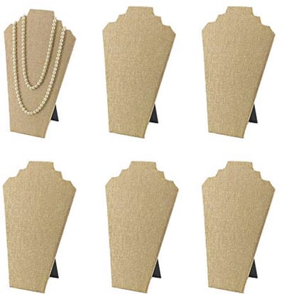 Necklace Display Stands - 6pcs Beige Linen Jewelry Organizer (12.5 inch)