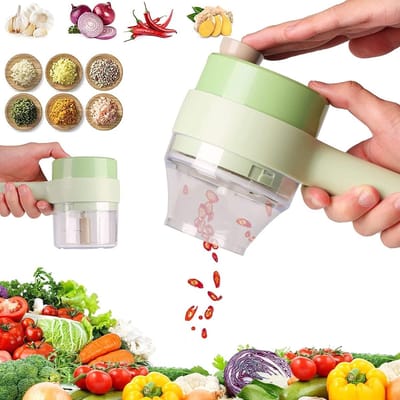 Multifunctionele Groentesnijder & Hakmolen - Elektrisch & Draadloos - Bespaar Tijd in de Keuken - Ergonomisch Design - Handheld Voedselprocessor - Hakker & Snijder - USB Oplaadbaar - Groen