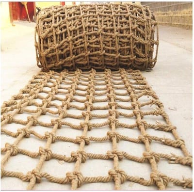Veiligheidsnet - Beschermnet Hekwerk - Veiligheid Binnen Buiten - Handgeweven Hennep Touw - 3x3 Meter - Hennepkleur