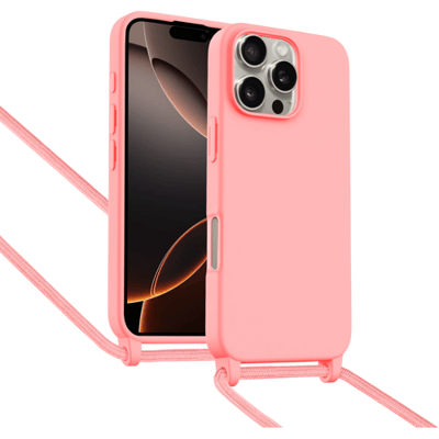 ShieldCase Hoesje met telefoonkoord (roze) geschikt voor iPhone 16 Pro - Telefoonhoesje met koord - Beschermende case - Slanke cover