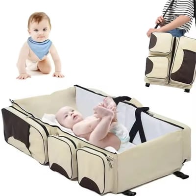 Verzorgingstas Baby - Aankleedkussen met Uitklapbaar Bed - 3 in 1 Luiertas Rugzak - Babybed - Verschoonmand - Mombag - Verschoonkussen - Luiertassen - Babyspullen - Beige - Rugzak - Rugtas - Rugzak Dames - Rugzak Meisje - Rugzakken - Verzorgingstas